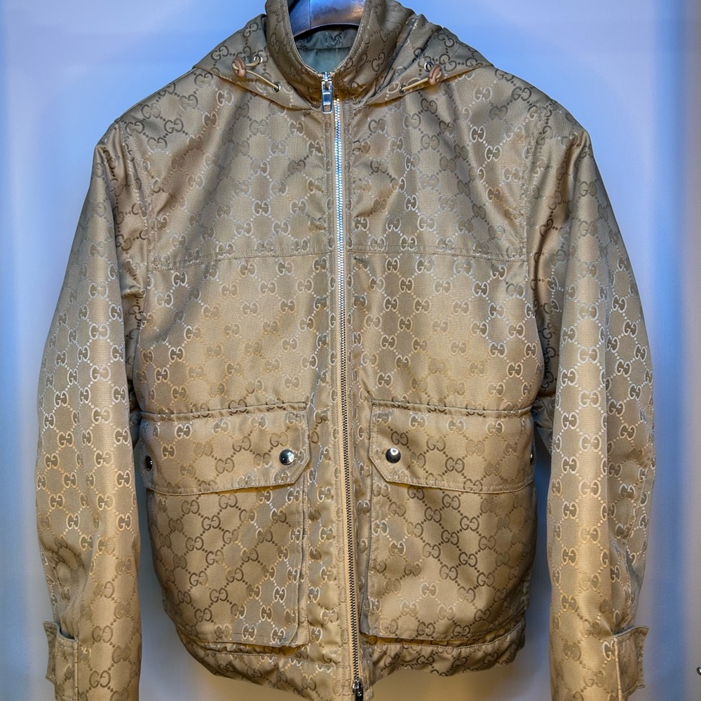 Gucci Tan Hooded Jacket with Stand-Up Collar